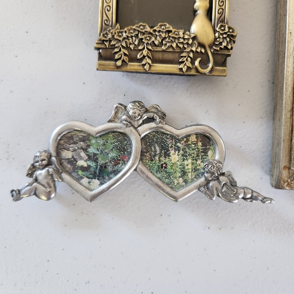Vintage Eclectic Mini Photo Picture Frame Lot Of 3 Metal Angels Cat 1990s Ornate - Picture 4 of 10